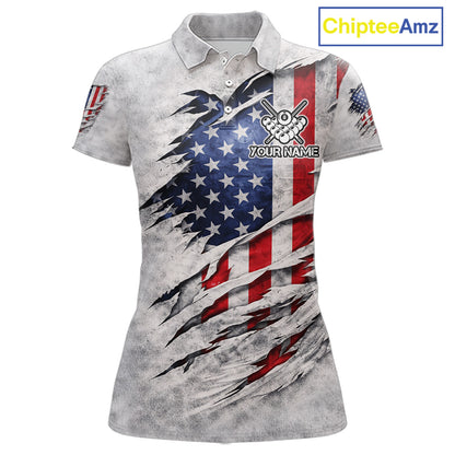 Personalized White Grunge American Flag Skull Pool 8 Ball Women's Billiard Team Shirt Billiard Attire NYN2671