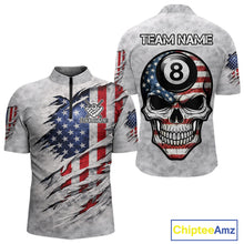 Load image into Gallery viewer, Personalized White Grunge American Flag Skull Pool 8 Ball Men's Billiard Team Shirt Billiard Attire NYN2671