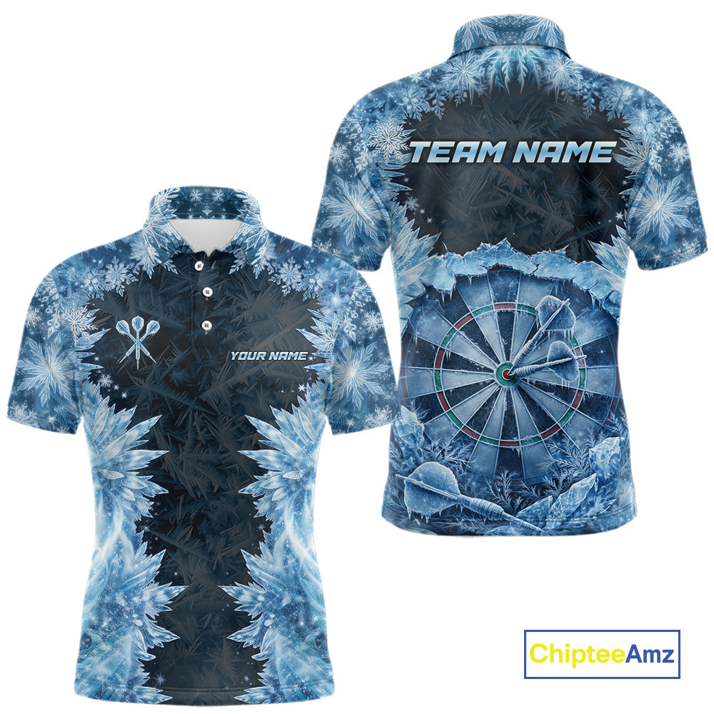 Icy Snowflake Blue Dartboard Men Darts Polo & 1/4-Zip Shirts Custom Darts Clothing Team Shirt Jersey NYN3034