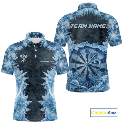 Icy Snowflake Blue Dartboard Men Darts Polo & 1/4-Zip Shirts Custom Darts Clothing Team Shirt Jersey NYN3034