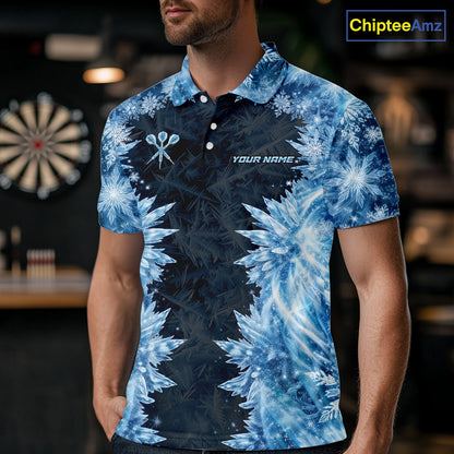 Icy Snowflake Blue Dartboard Men Darts Polo & 1/4-Zip Shirts Custom Darts Clothing Team Shirt Jersey NYN3034