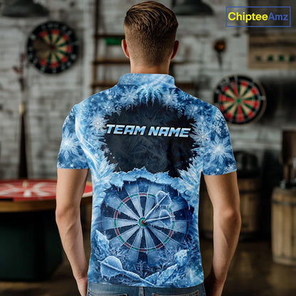 Icy Snowflake Blue Dartboard Men Darts Polo & 1/4-Zip Shirts Custom Darts Clothing Team Shirt Jersey NYN3034