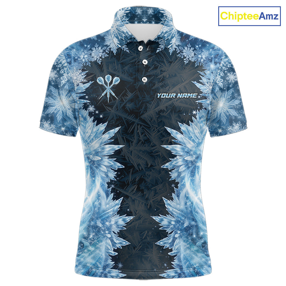Icy Snowflake Blue Dartboard Men Darts Polo & 1/4-Zip Shirts Custom Darts Clothing Team Shirt Jersey NYN3034