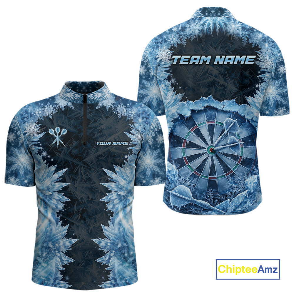 Icy Snowflake Blue Dartboard Men Darts Polo & 1/4-Zip Shirts Custom Darts Clothing Team Shirt Jersey NYN3034