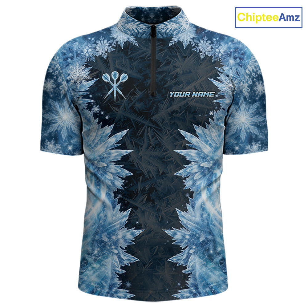 Icy Snowflake Blue Dartboard Men Darts Polo & 1/4-Zip Shirts Custom Darts Clothing Team Shirt Jersey NYN3034