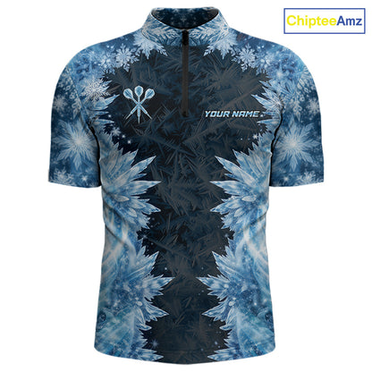 Icy Snowflake Blue Dartboard Men Darts Polo & 1/4-Zip Shirts Custom Darts Clothing Team Shirt Jersey NYN3034