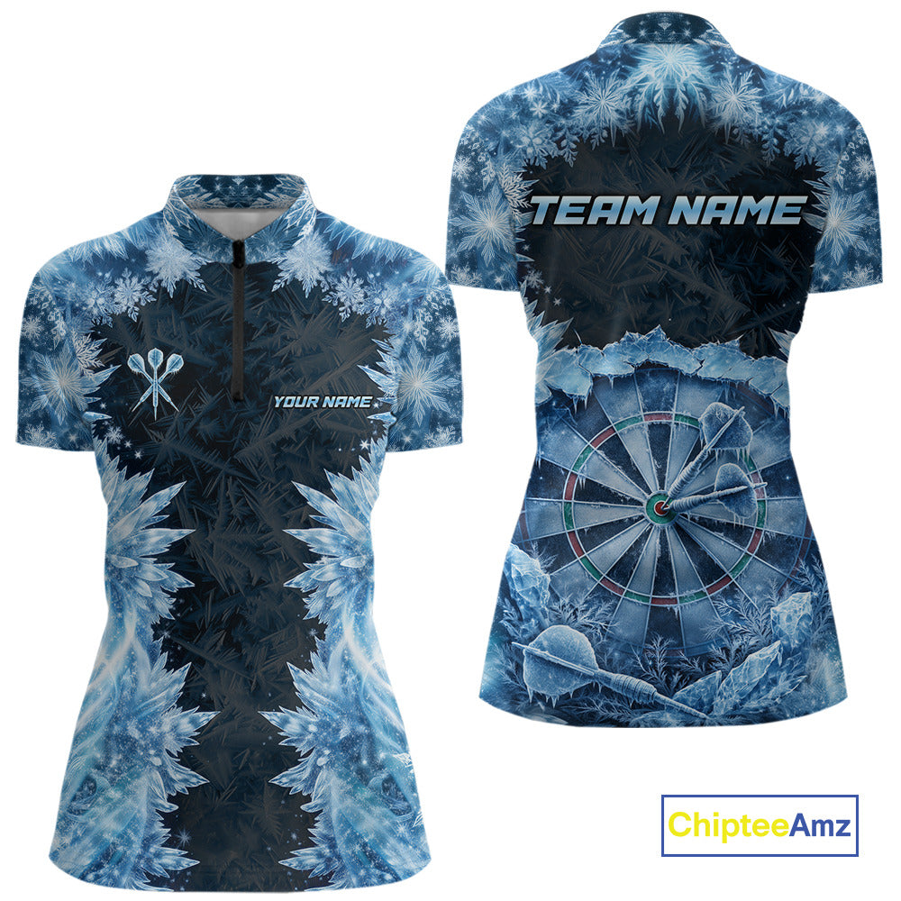 Icy Snowflake Blue Dartboard Women Darts Polo & 1/4-Zip Shirts Custom Darts Clothing Team Shirt Jersey NYN3034