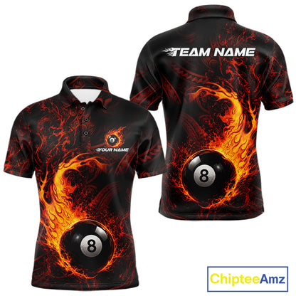Red Tribal Pattern Pool Billiard Shirt For Men Custom Flame 8 Ball Billiard League Team Jersey NYN4054