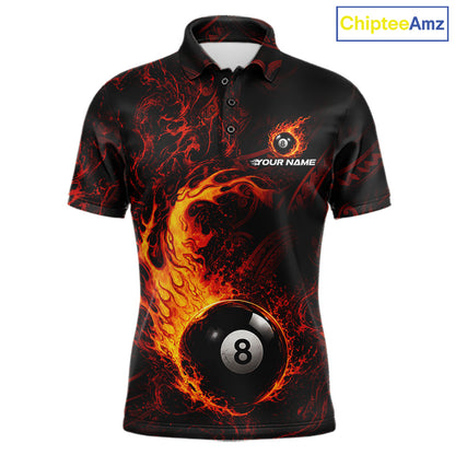 Red Tribal Pattern Pool Billiard Shirt For Men Custom Flame 8 Ball Billiard League Team Jersey NYN4054