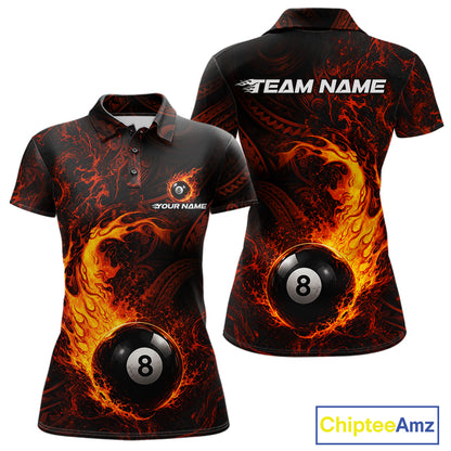 Red Tribal Pattern Pool Billiard Shirt For Women Custom Flame 8 Ball Billiard League Team Jersey NYN4054