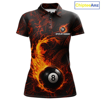 Red Tribal Pattern Pool Billiard Shirt For Women Custom Flame 8 Ball Billiard League Team Jersey NYN4054