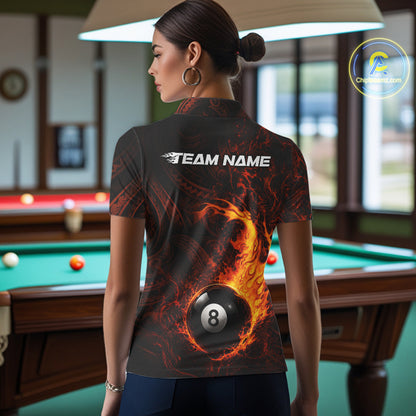 Red Tribal Pattern Pool Billiard Shirt For Women Custom Flame 8 Ball Billiard League Team Jersey NYN4054