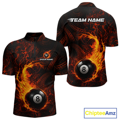 Red Tribal Pattern Pool Billiard Shirt For Men Custom Flame 8 Ball Billiard League Team Jersey NYN4054