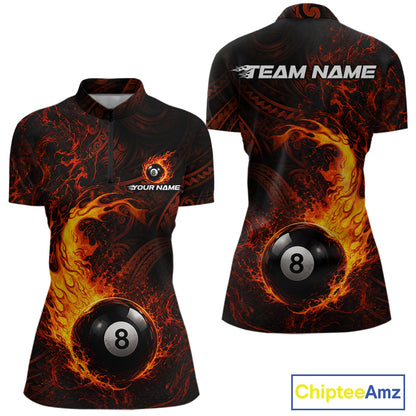 Red Tribal Pattern Pool Billiard Shirt For Women Custom Flame 8 Ball Billiard League Team Jersey NYN4054