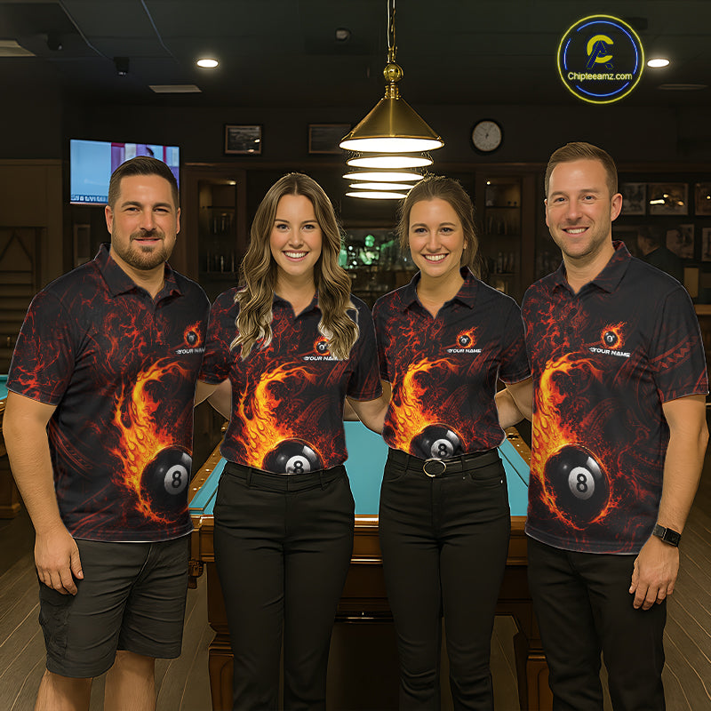 Red Tribal Pattern Pool Billiard Shirt For Women Custom Flame 8 Ball Billiard League Team Jersey NYN4054