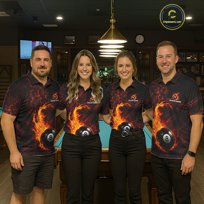Red Tribal Pattern Pool Billiard Shirt For Women Custom Flame 8 Ball Billiard League Team Jersey NYN4054