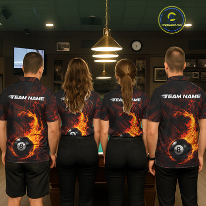 Red Tribal Pattern Pool Billiard Shirt For Women Custom Flame 8 Ball Billiard League Team Jersey NYN4054