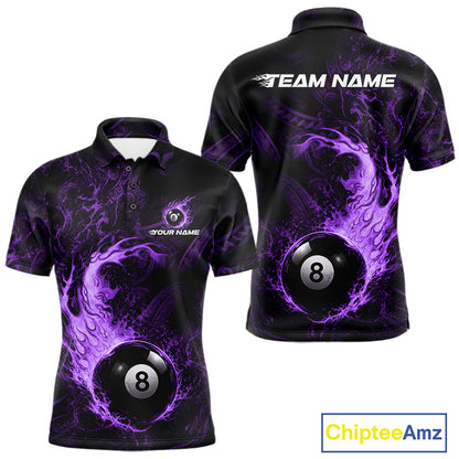 Purple Tribal Pattern Pool Billiard Shirt For Men Custom Flame 8 Ball Billiard League Team Jersey NYN4055