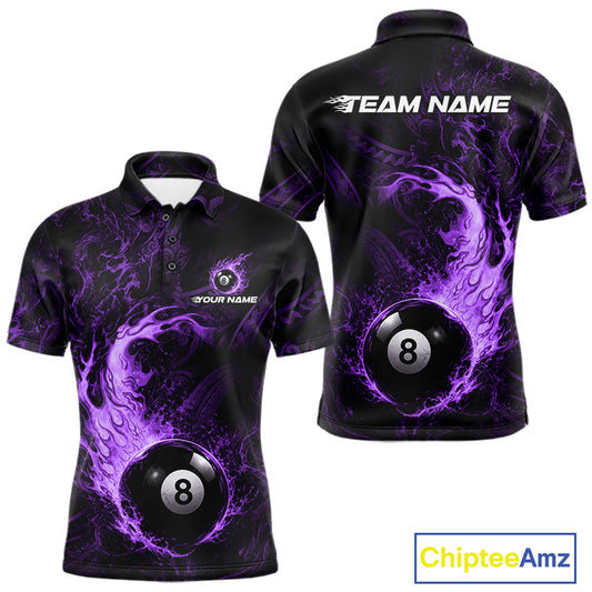 Purple Tribal Pattern Pool Billiard Shirt For Men Custom Flame 8 Ball Billiard League Team Jersey NYN4055