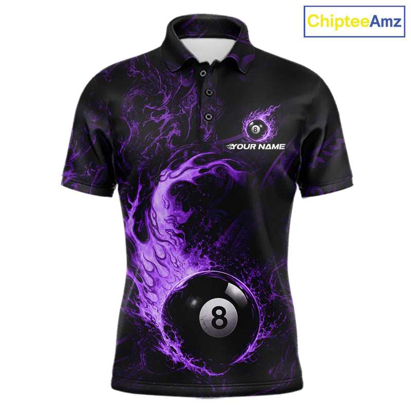 Purple Tribal Pattern Pool Billiard Shirt For Men Custom Flame 8 Ball Billiard League Team Jersey NYN4055
