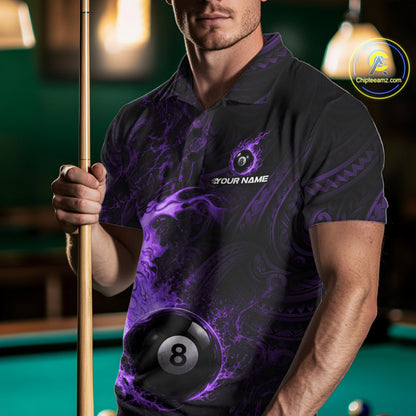 Purple Tribal Pattern Pool Billiard Shirt For Men Custom Flame 8 Ball Billiard League Team Jersey NYN4055
