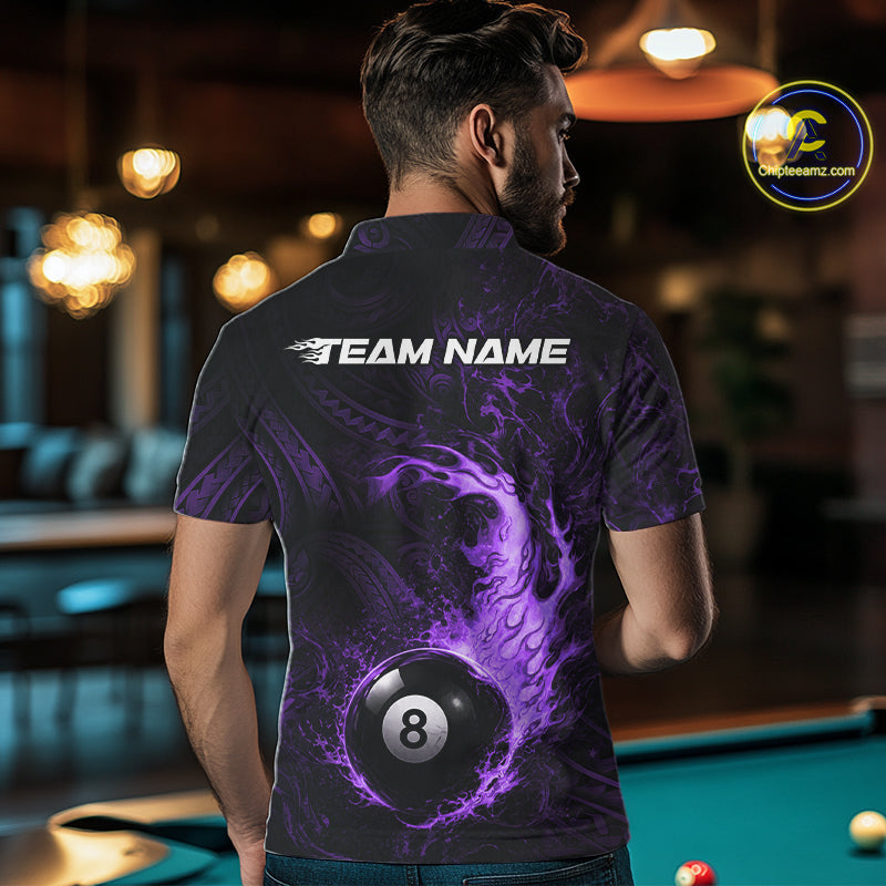 Purple Tribal Pattern Pool Billiard Shirt For Men Custom Flame 8 Ball Billiard League Team Jersey NYN4055