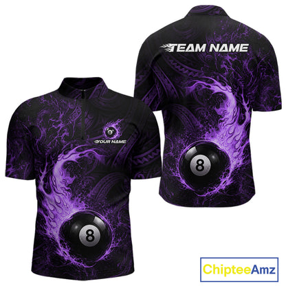 Purple Tribal Pattern Pool Billiard Shirt For Men Custom Flame 8 Ball Billiard League Team Jersey NYN4055