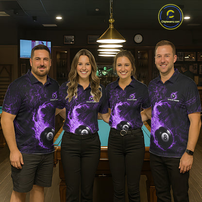 Purple Tribal Pattern Pool Billiard Shirt For Men Custom Flame 8 Ball Billiard League Team Jersey NYN4055