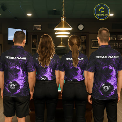 Purple Tribal Pattern Pool Billiard Shirt For Men Custom Flame 8 Ball Billiard League Team Jersey NYN4055