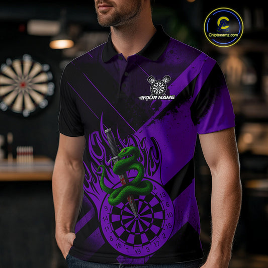 Custom Green Cobra Flames Dartboard Purple Grunge Dart Men Polo Jerseys Dart Shirt Gifts NYN1643