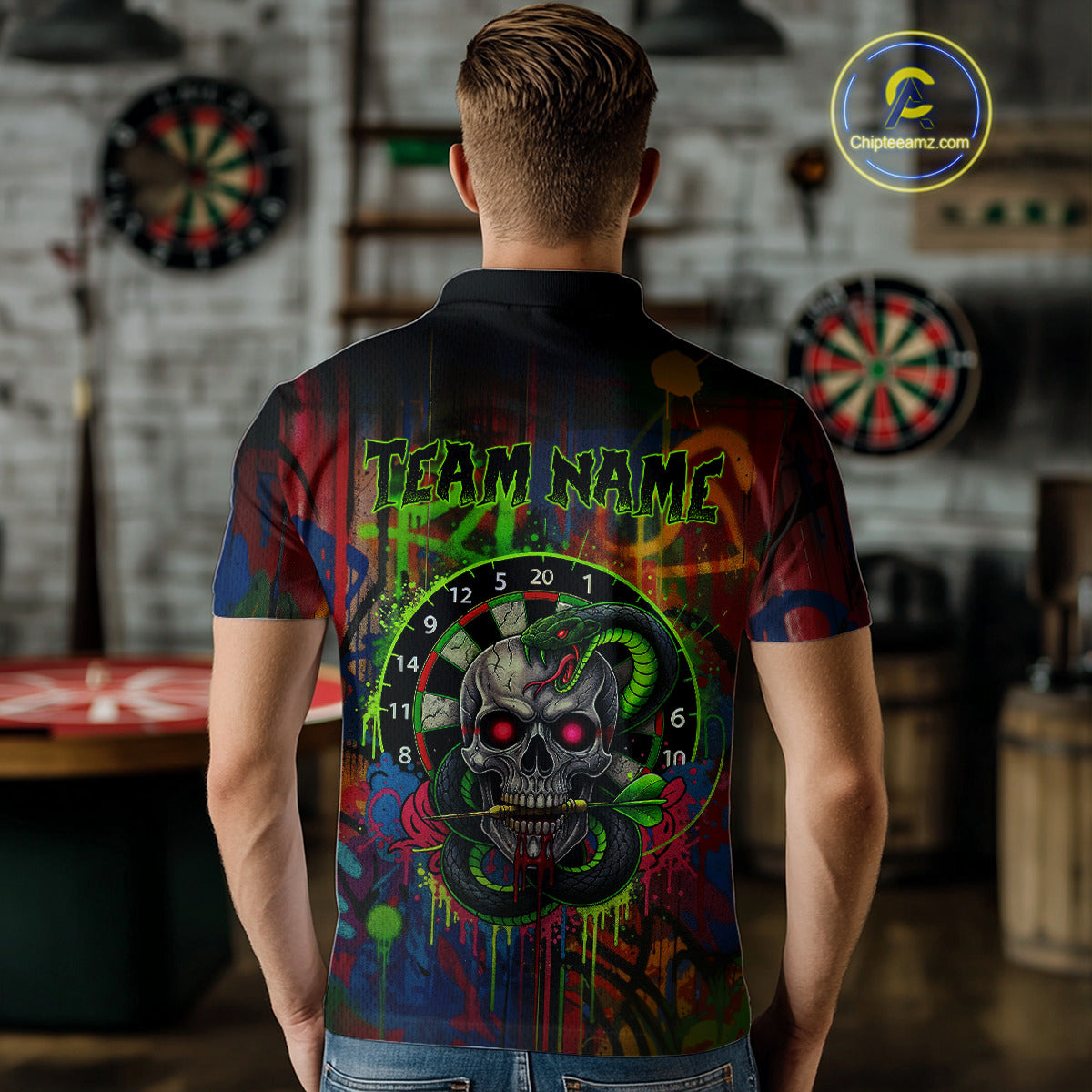 Colorful Cobra Skull Dartboard Custom Graffiti Men Darts Polo Shirt Shark Dart Jerseys NYN1924