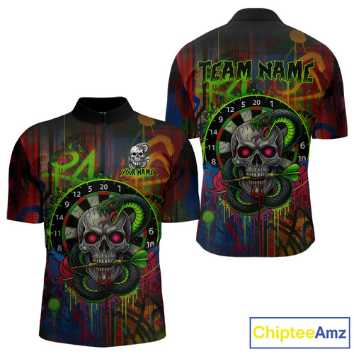 Colorful Cobra Skull Dartboard Custom Graffiti Men Darts Quarter-Zip Shirt Shark Dart Jerseys NYN1924