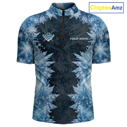 Icy Pattern Blue 9 Ball Pool Billiard Team Shirt For Men Custom Snowflake Billiards Ball Attire NYN3043