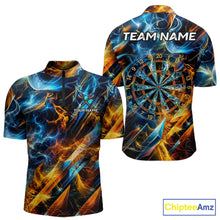 Load image into Gallery viewer, Icy And Fire Flame Dartboard Men Dart Polo &amp; 1/4-Zip Shirt Custom Red And Blue Dart Team Attire NYN3210
