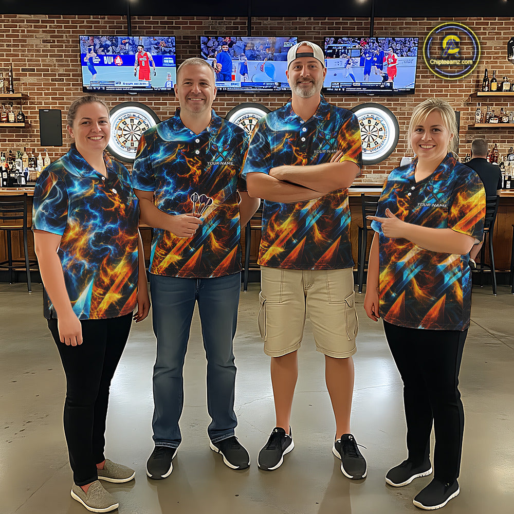 Icy And Fire Flame Dartboard Women Dart Polo & 1/4-Zip Shirt Custom Red And Blue Dart Team Attire NYN3210