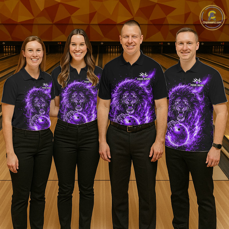 Personalized Purple Flame Lion Bowling Shirts For Women Custom Fire Lion Team Bowling Jersey NYN4066