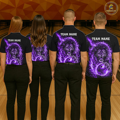 Personalized Purple Flame Lion Bowling Shirts For Women Custom Fire Lion Team Bowling Jersey NYN4066