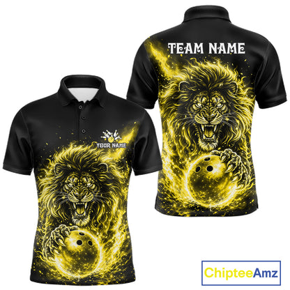 Personalized Yellow Flame Lion Bowling Shirts For Men Custom Fire Lion Team Bowling Jersey NYN4067