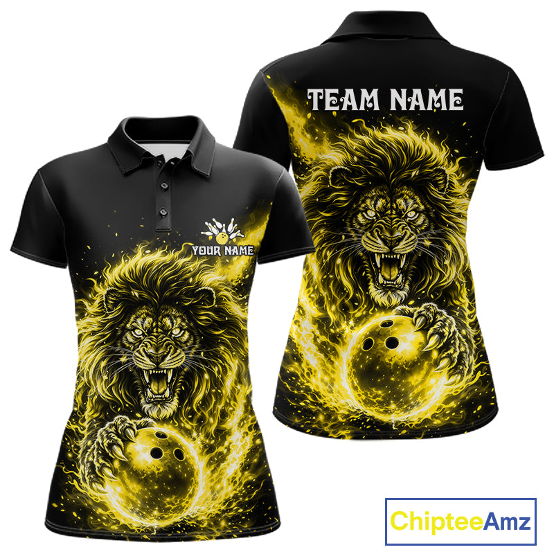 Personalized Yellow Flame Lion Bowling Shirts For Women Custom Fire Lion Team Bowling Jersey NYN4067