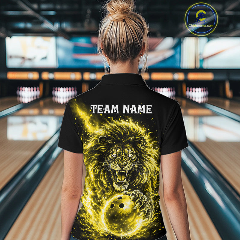 Personalized Yellow Flame Lion Bowling Shirts For Women Custom Fire Lion Team Bowling Jersey NYN4067