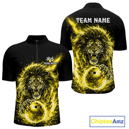 Personalized Yellow Flame Lion Bowling Shirts For Men Custom Fire Lion Team Bowling Jersey NYN4067