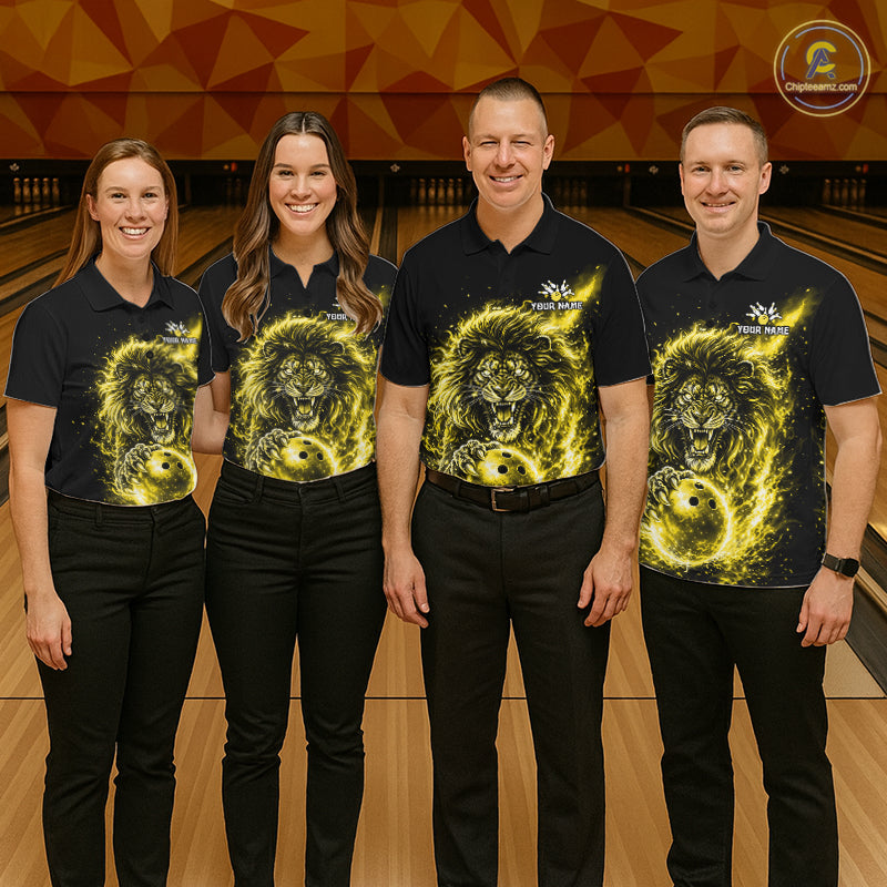 Personalized Yellow Flame Lion Bowling Shirts For Women Custom Fire Lion Team Bowling Jersey NYN4067