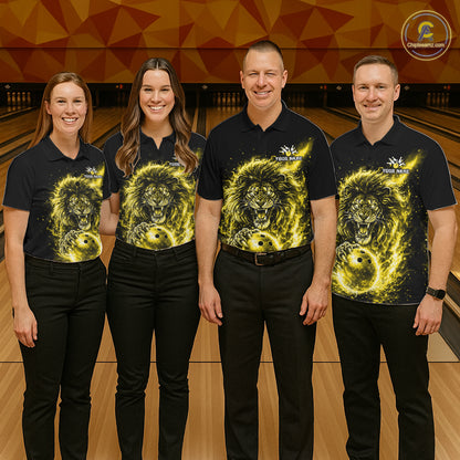 Personalized Yellow Flame Lion Bowling Shirts For Women Custom Fire Lion Team Bowling Jersey NYN4067