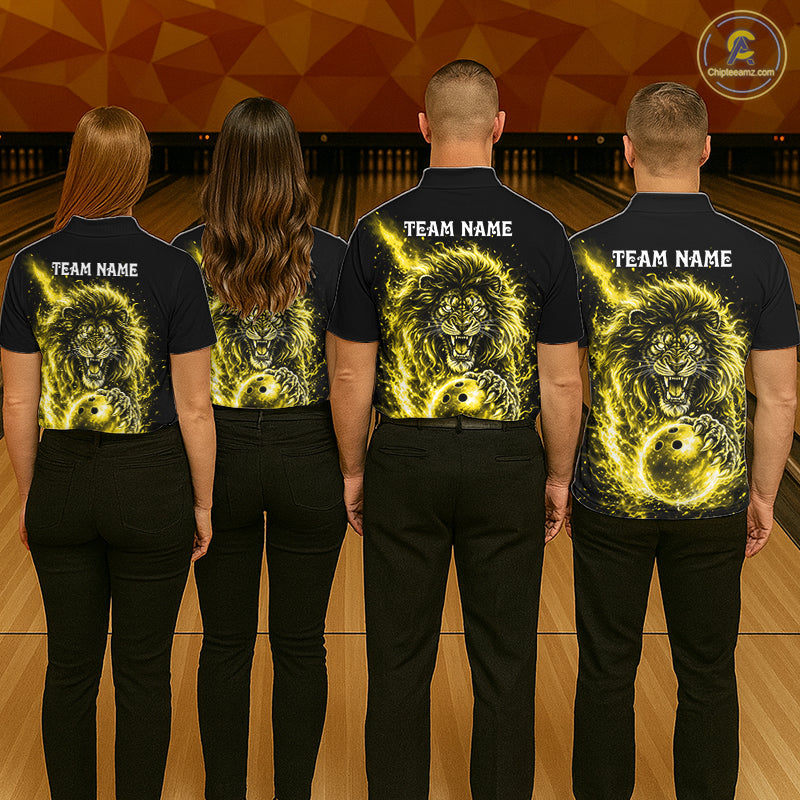 Personalized Yellow Flame Lion Bowling Shirts For Women Custom Fire Lion Team Bowling Jersey NYN4067
