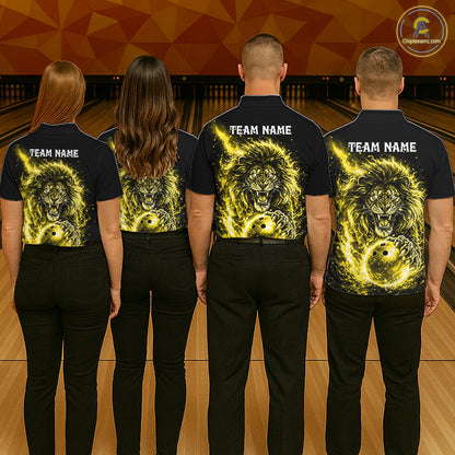 Personalized Yellow Flame Lion Bowling Shirts For Women Custom Fire Lion Team Bowling Jersey NYN4067