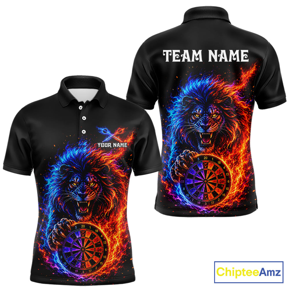 Red And Blue Flame Lion Darts Polo Quarter-Zip Shirts For Men Custom Fire Lion Darts Team Jersey NYN4068