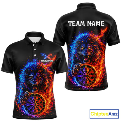 Red And Blue Flame Lion Darts Polo Quarter-Zip Shirts For Men Custom Fire Lion Darts Team Jersey NYN4068