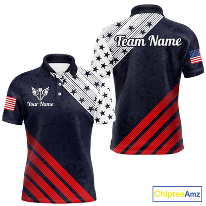 Custom Patriotic US Flag Stars Stripes Darts Polo 1/4-Zip Shirt For Men Personalized Darts Team Shirt NYN4421
