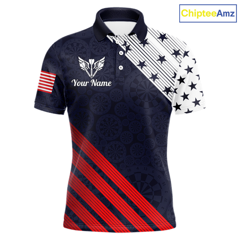 Custom Patriotic US Flag Stars Stripes Darts Polo 1/4-Zip Shirt For Men Personalized Darts Team Shirt NYN4421
