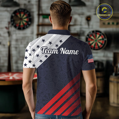 Custom Patriotic US Flag Stars Stripes Darts Polo 1/4-Zip Shirt For Men Personalized Darts Team Shirt NYN4421